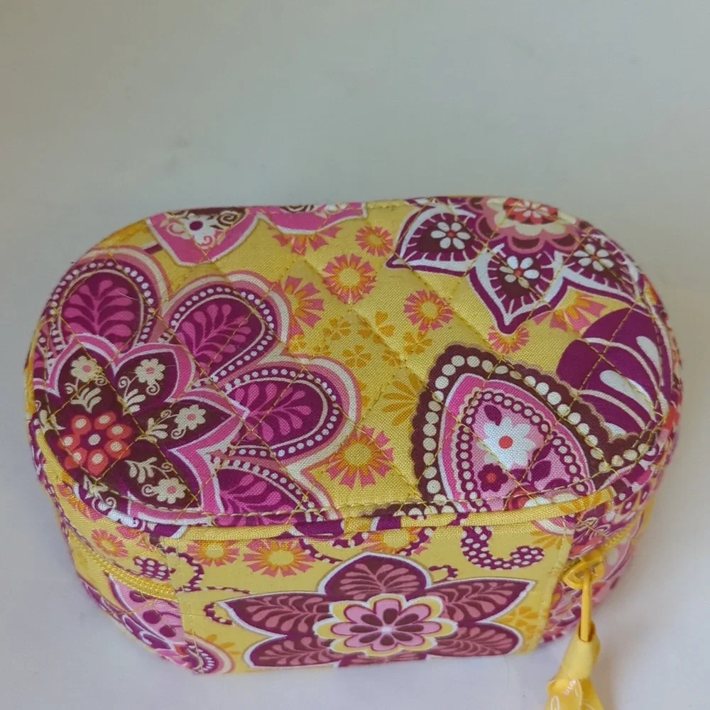 Vera Bradley Yellow & Pink Paisley Oval Jewelry Case Organizer Case Box
